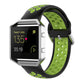 Fitbit silicone watch strap with black base and lime accents, perforated sporty design