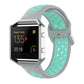 Fitbit silicone watch strap with light gray base and light teal accents, perforated design