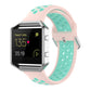 Light pink and teal silicone perforated watch strap with metal buckle