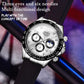 Men's multifunction sports chronograph quartz watch, angled view, white dial, black silicone strap