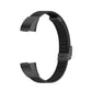 Black mesh metal watch strap with rectangular buckle, front angle view