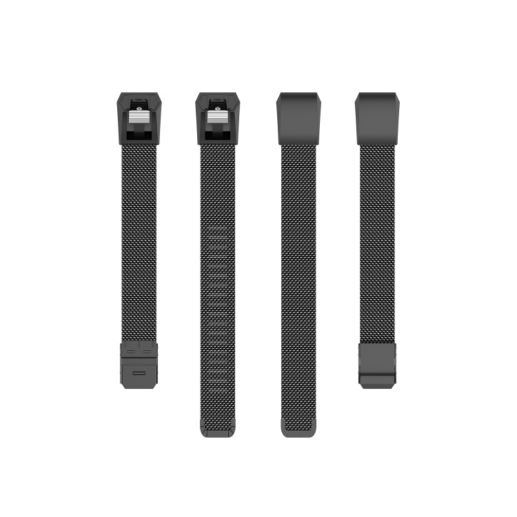 Black mesh watch strap set with two strap sizes and matching buckles