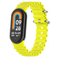 Bright yellow silicone watch band with perforated links and metal clasp for tracker