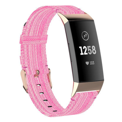 For Fitbit Charge 4 / Charge 3 / Charge 3 SE Stainless Steel Head Grain Nylon Denim Replacement Strap Watchband