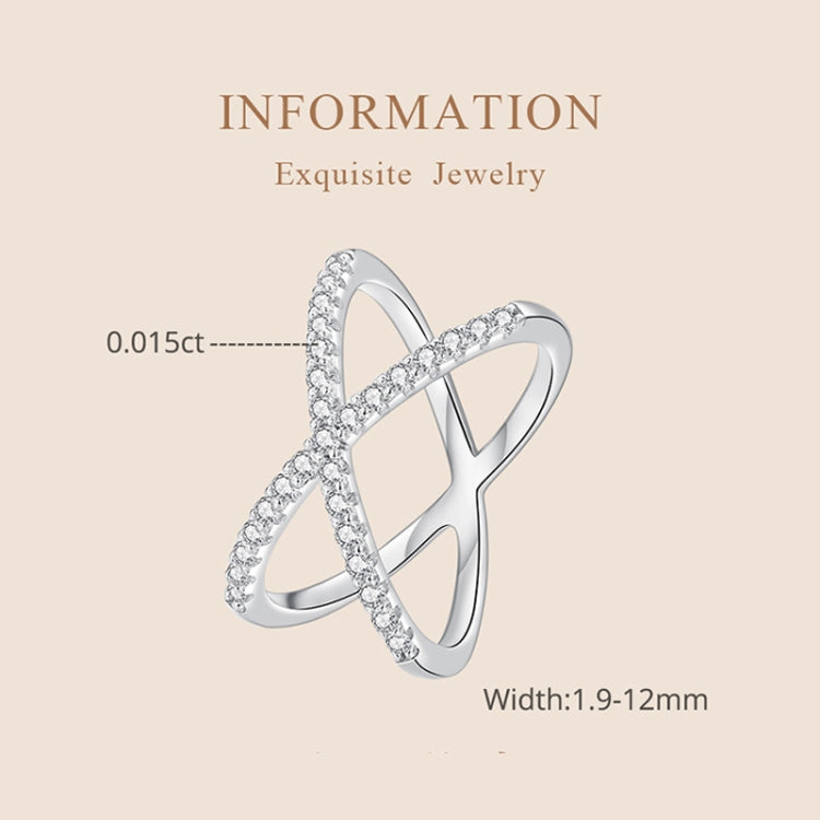 Sterling silver moissanite ring with dual-layer crossover pavé band