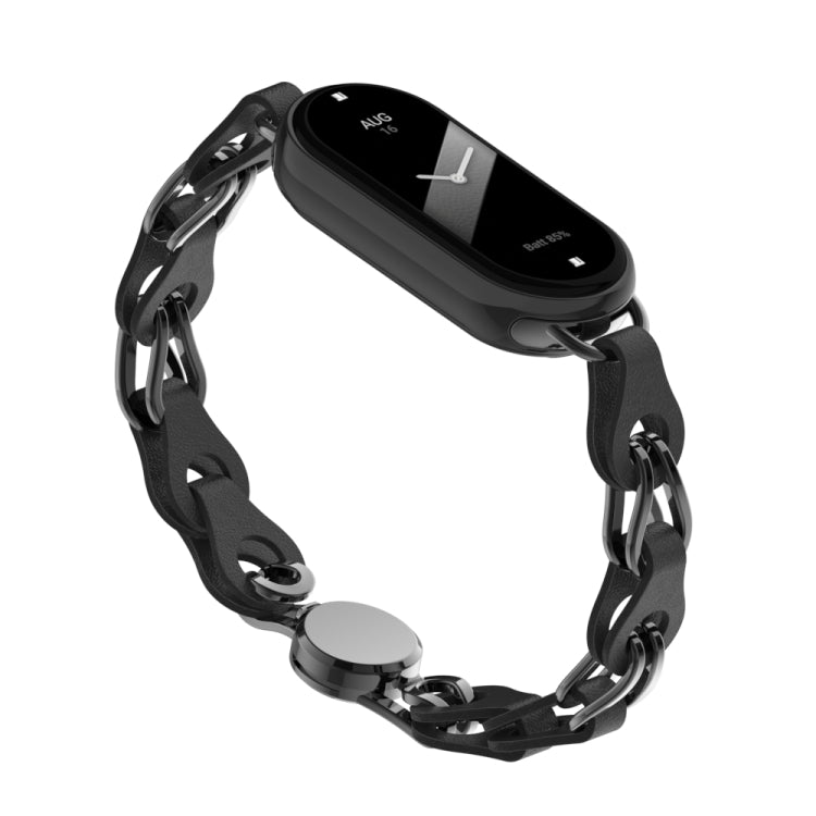 Hollow leather chain watch band with magnetic buckle, black, for Xiaomi Smart Band