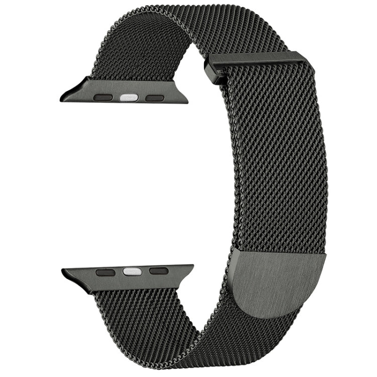 Milanese metal magnetic watch band with mesh links, black tone with matching clasp
