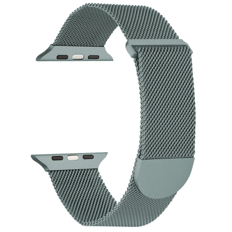 Milanese metal magnetic watch band with mesh links, green tone with matching clasp