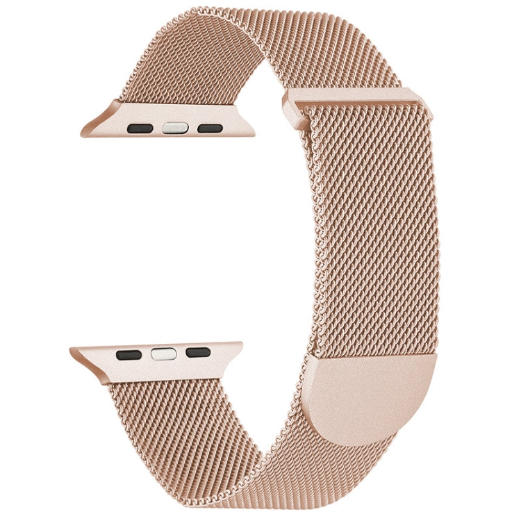 Stainless rose gold milanese metal magnetic watch band with woven mesh and curved clasp