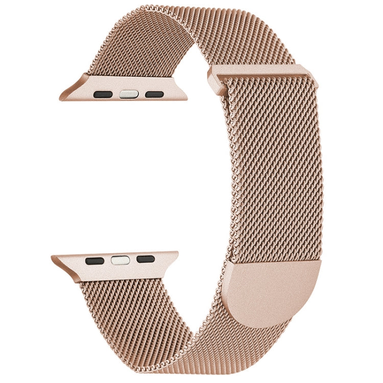Milanese metal magnetic watch band in rose gold, mesh strap with clasp cutouts