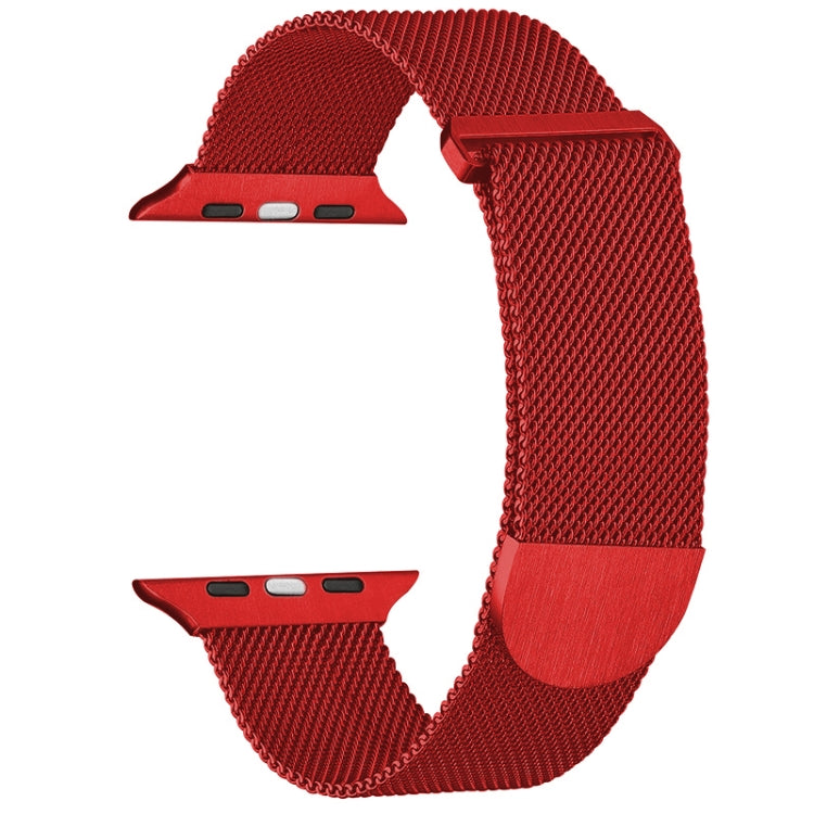 Magnetic metal Milanese watch band, red mesh with metal clasp.