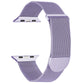 Lavender Milanese metal magnetic watch band for Apple Watch, textured mesh with clasp.