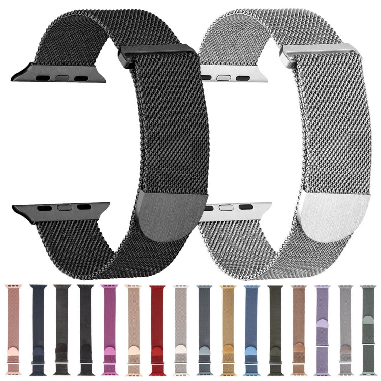 Set of Milanese metal magnetic watch bands in multiple colors, mesh straps and metal clasps