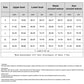 Swimsuit size chart table with bust, waist, and arm circumference measurements