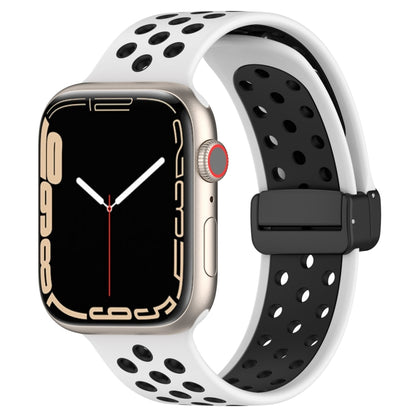 Silicone magnetic watch band with perforated dots, white and black, black buckle