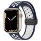 Silicone magnetic watch band with polka dots, navy and white, black buckle