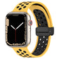 Silicone watch band with yellow perforated strap and black magnetic buckle