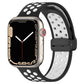 Silicone watch band with black perforated strap and white magnetic buckle