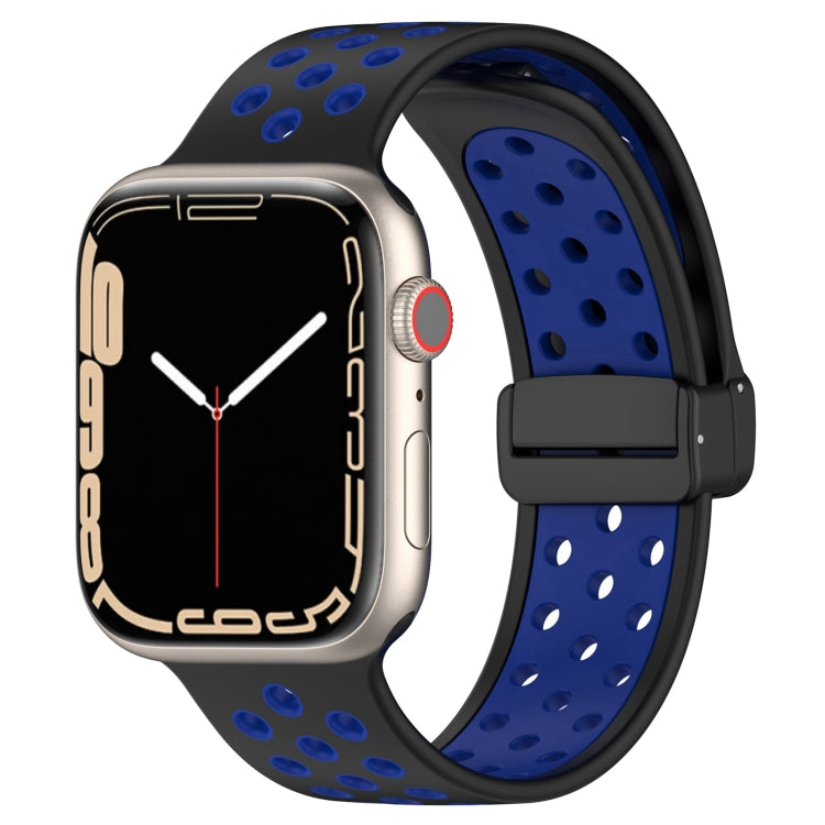 Silicone magnetic watch band with blue dotted strap and black magnetic clasp