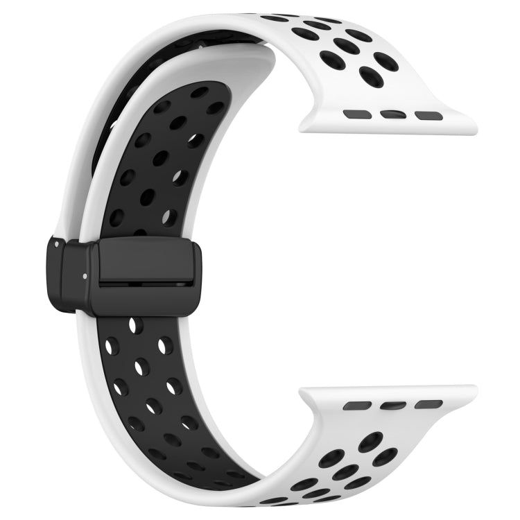 Silicone watch band with magnetic buckle, white perforated strap with black clasp and lining