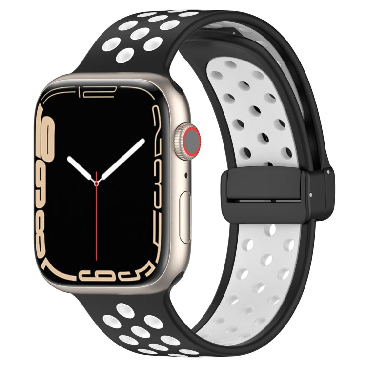 Magnetic buckle silicone watch band with black and white dotted design and black clasp