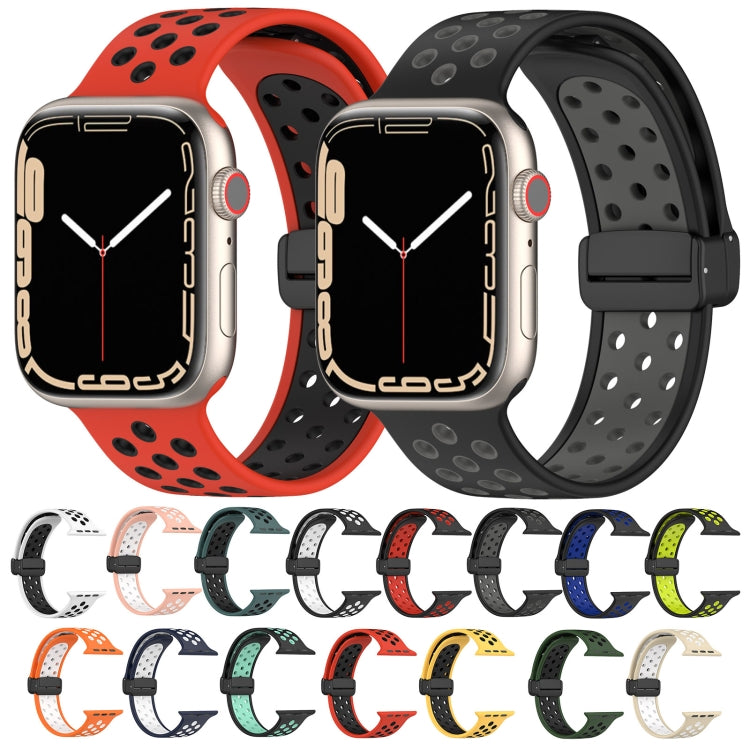 Magnetic silicone watch band set in multiple colors with perforated straps and black buckles
