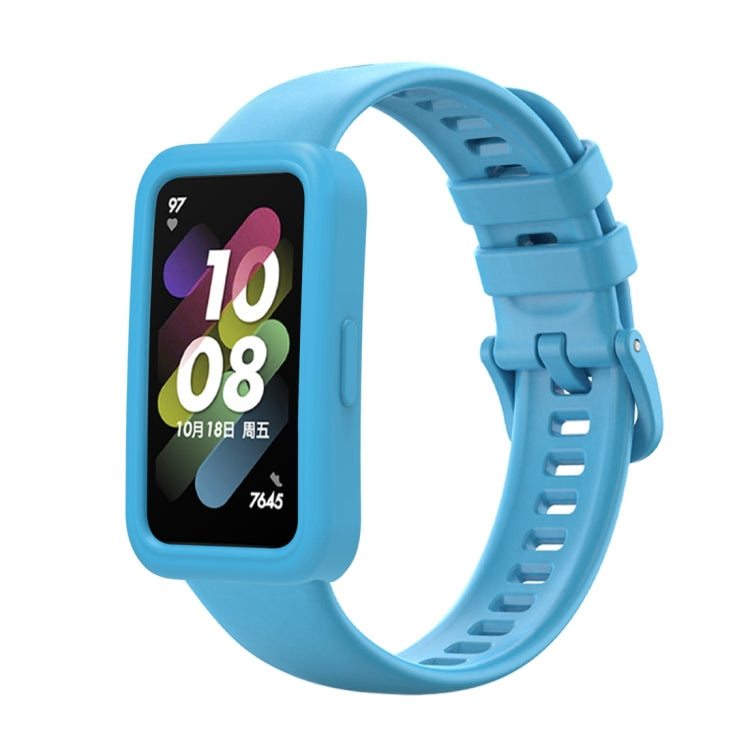 Silicone watch case and strap kit for smart watch, light blue band with protective frame