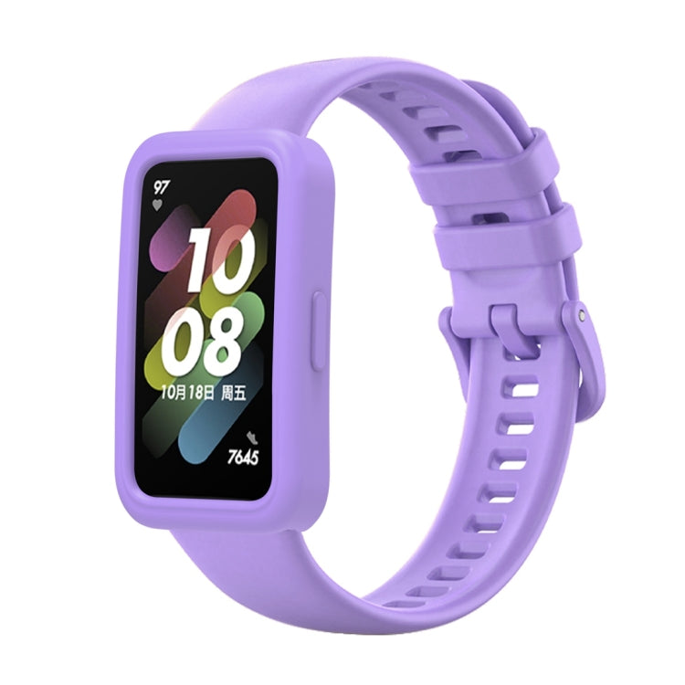 Purple silicone protective case with matching silicone watch band for Huawei Band 8