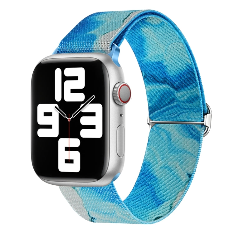 Ocean blue painted nylon watch band with pattern and metal clasp buckle