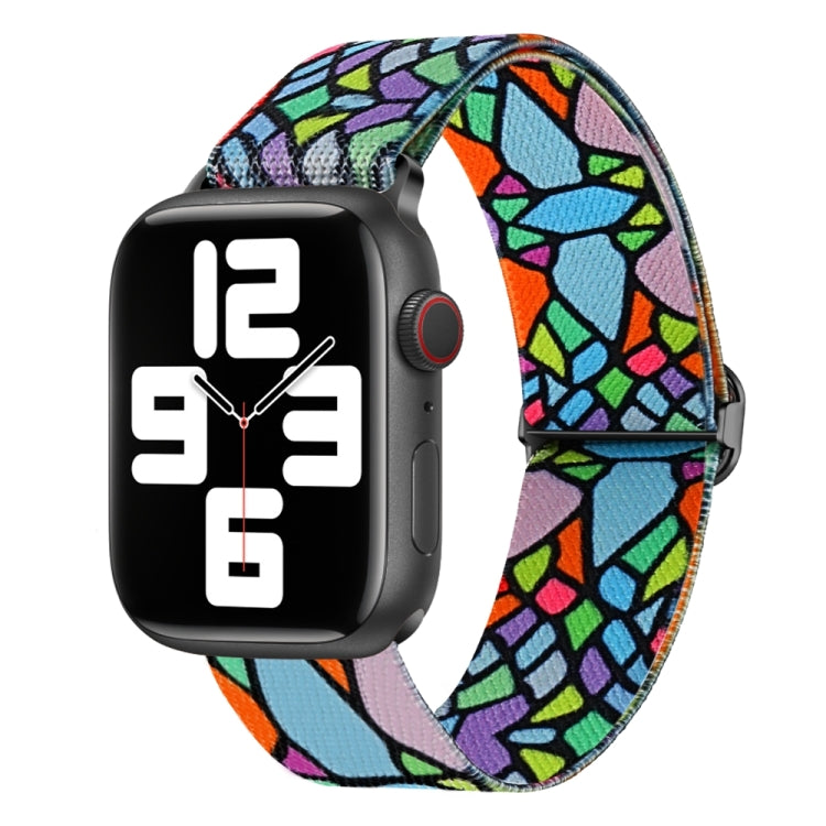 Nylon replacement watch band with colorful mosaic pattern and metal clasp