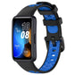 Two-tone silicone watch band with black outer and blue inner strap for Huawei.