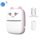 Pink mini Bluetooth thermal printer with cat face, power cables and paper roll
