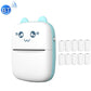 Blue mini Bluetooth thermal printer with cat face and ten white paper rolls