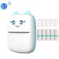 Blue mini Bluetooth thermal printer with cat face and sticker paper roll set