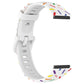 White silicone smartwatch band with rainbow dot confetti pattern and clasp hardware