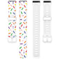 Rainbow dot silicone watch band pair with matching white silicone bands and clasp ends