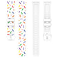 Silicone watch band set: white strap with colorful rainbow dots and matching buckle