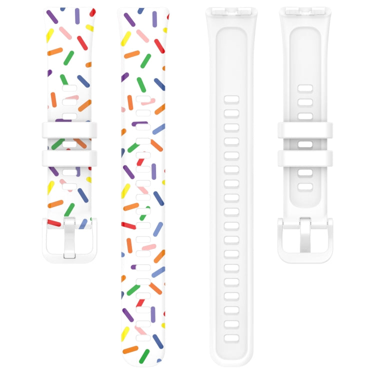 Silicone watch band set: white strap with colorful rainbow dots and matching buckle