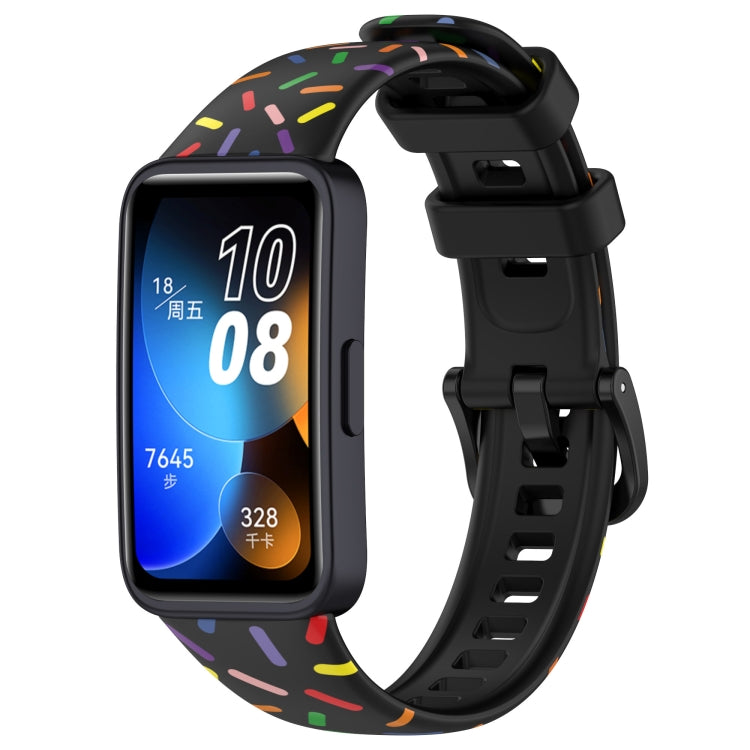 Silicone sports watch band with rainbow dots, black strap and adjustable clasp