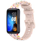 Silicone sports watch band with rainbow dots, light pink strap and adjustable buckle