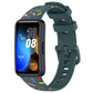 Silicone sports watch band with rainbow dots, dark green strap with buckle and holes
