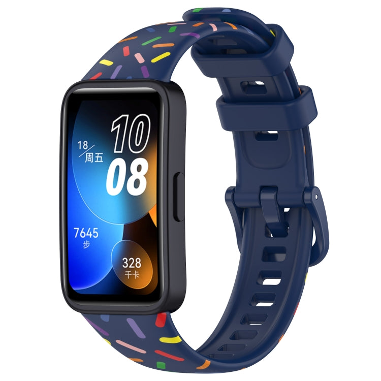 Silicone sports watch band with rainbow dots, midnight blue strap with adjustable clasp