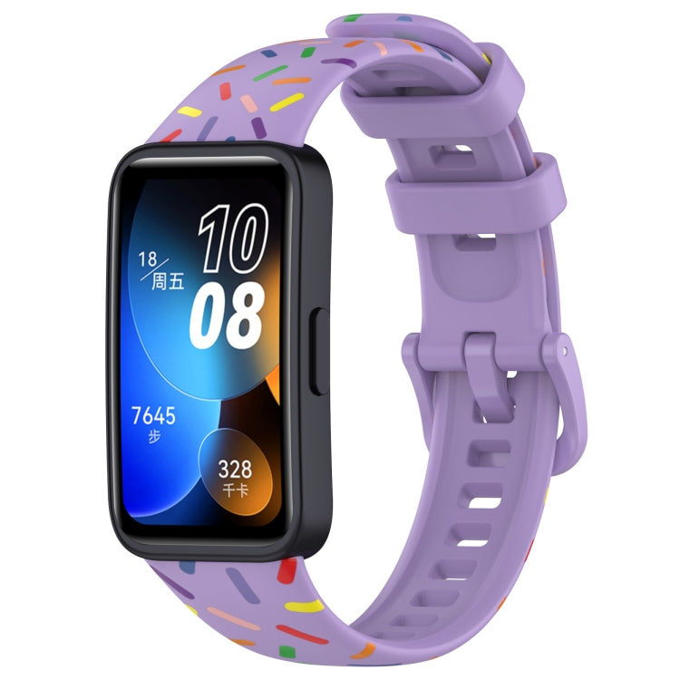 Lavender silicone watch band with colorful rainbow dot pattern for smart watch