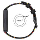 Black silicone watch band with rainbow dots, size range Min 5.1–Max 8.5 in