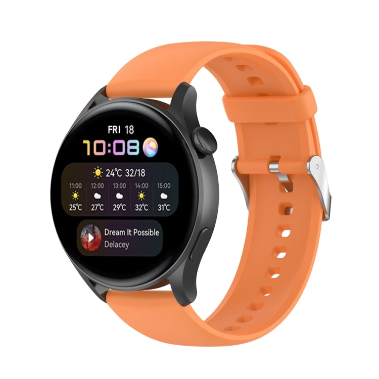 Silicone watch band with stainless steel buckle, orange with perforated strap holes