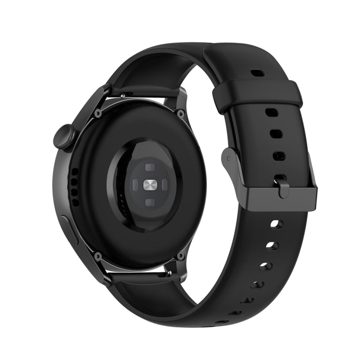 Black silicone watch band with stainless buckle, back view and clasp detail