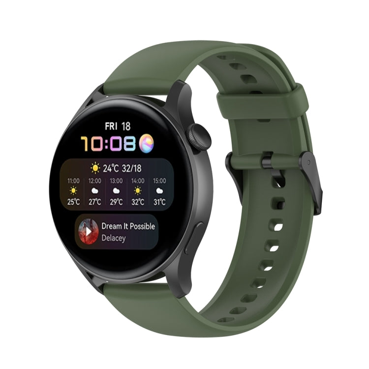 Dark green silicone watch band with stainless buckle, perforated strap and holes