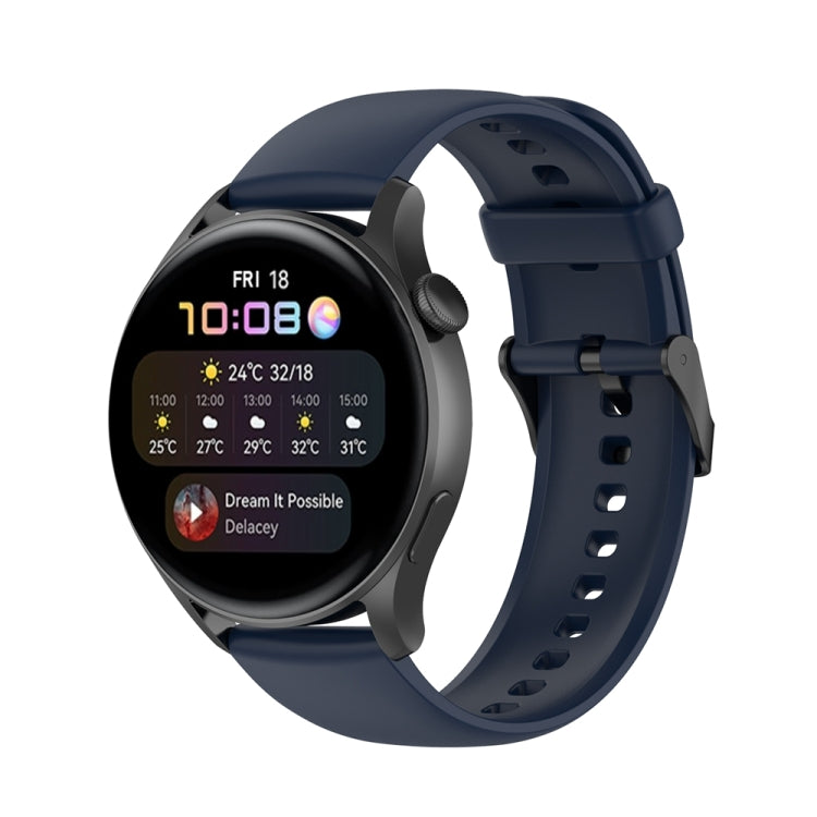 Navy blue silicone watch band with stainless buckle, perforated strap and holes