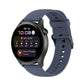 Navy blue silicone watch band with stainless buckle, front view with perforations