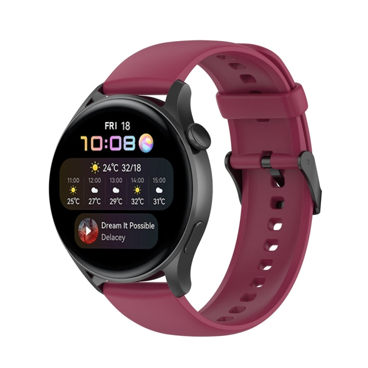 Wine red silicone watch band with stainless buckle, perforated strap and holes